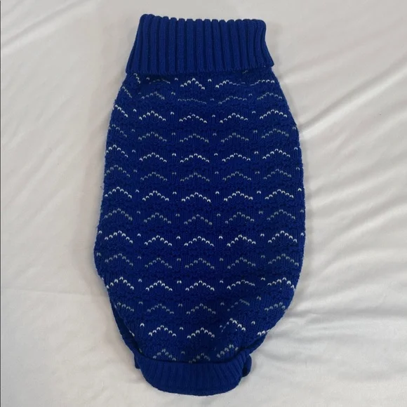 Blue and White Knit Dog Sweater