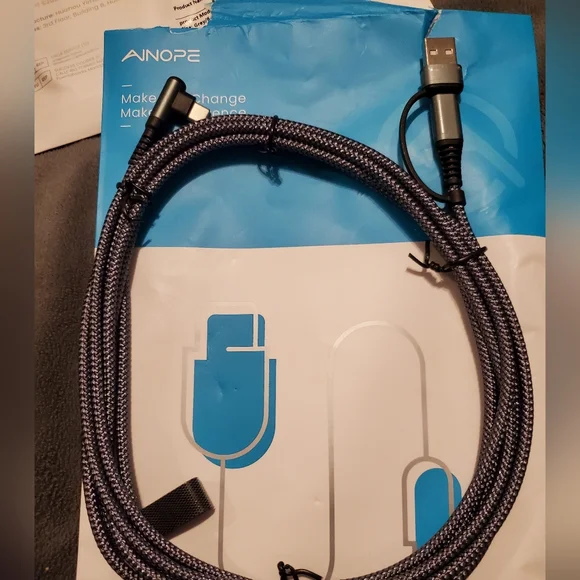 Elbow Braided USB-C to USB-C Charger for Cells w/ removable USB-A for Computers