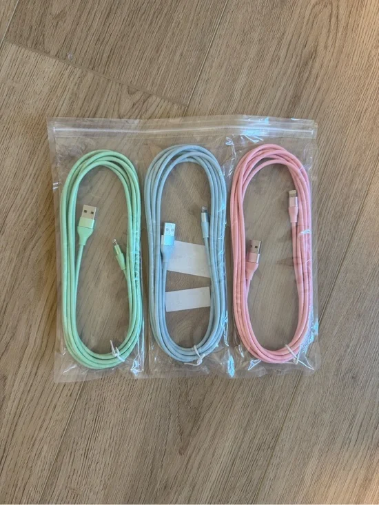 3-Pack Pastel USB Charging Cables - Green, Blue, Pink