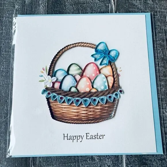 Happy Easter Quilling Art Easter Eggs Basket Spring Greeting Card