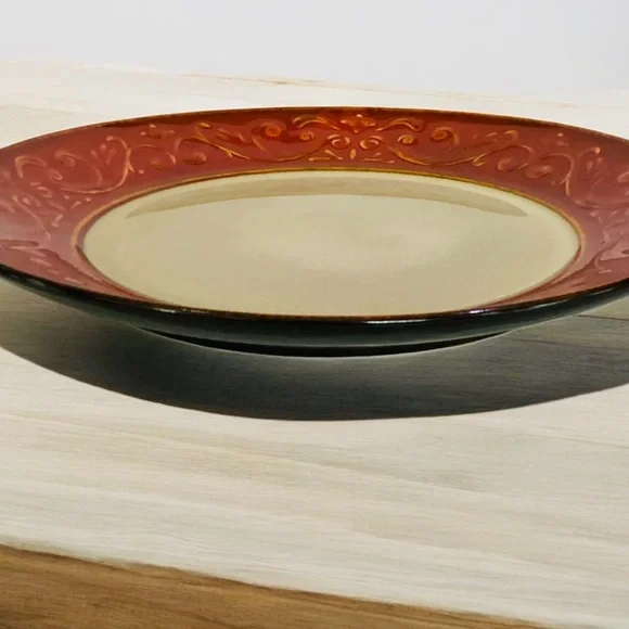 Pier 1 Imports Stoneware Red Scroll Pattern Dinner Plate Replacement Embossed
