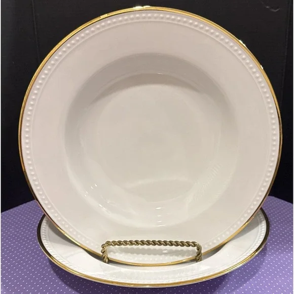 Pier 1 Gold Line Rimmed Soup Bowl‎ Bowls 9 Inch Set Of 2