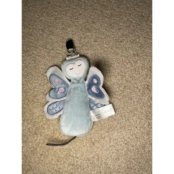 Walmart Blue Plush Butterfly Pacifier Clip Glitter Wings