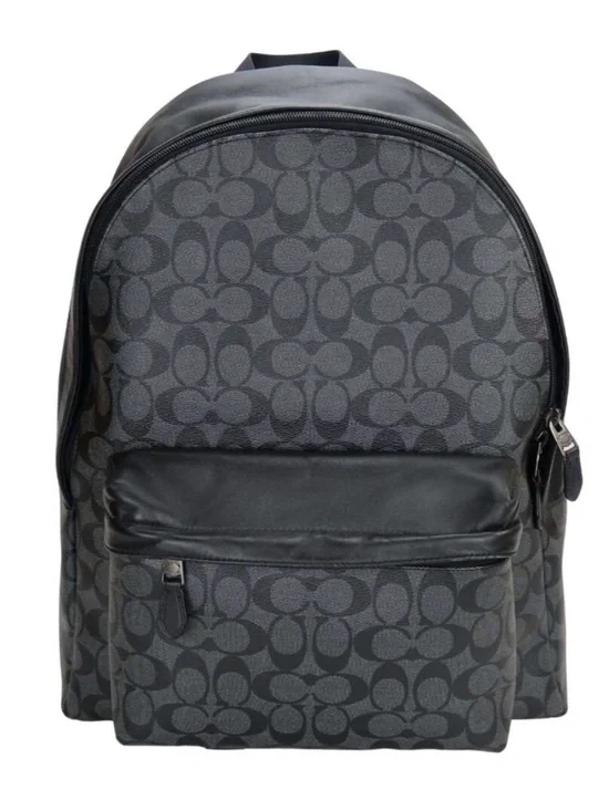 Coach Signature Backpack Leather Daypack in Black and Dark Gray