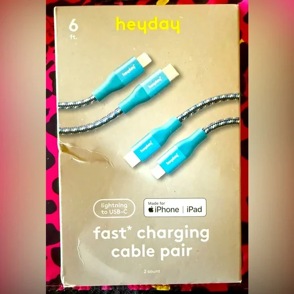 Heyday Fast Charging Cable Pair Lightning to USB-C 6 Foot Cord Two Cables