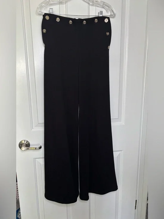 EUC CHANEL Sailor Cotton Black Wide-Leg Pants with Decorative Buttons Size 38