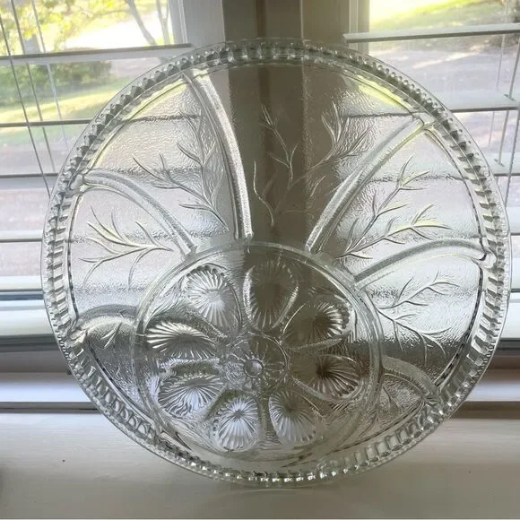 Vintage Indiana Clear Glass Tray Divided Relish Appetizers Deviled Eggs Platter