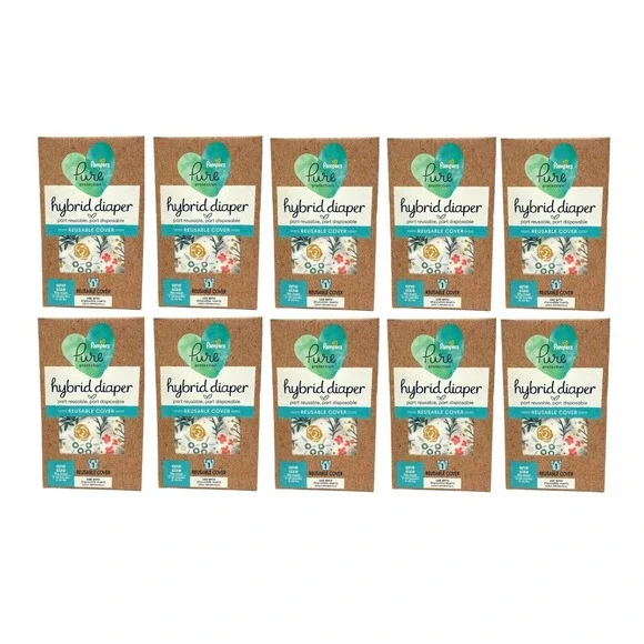 NEW Pampers Pure Hybrid Reusable Cloth Diaper Cover, One Sz - PACK OF 10, Floral