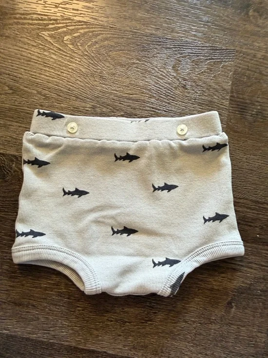 kate quinn Light Gray Cotton Diaper Cover with Navy Shark Print
