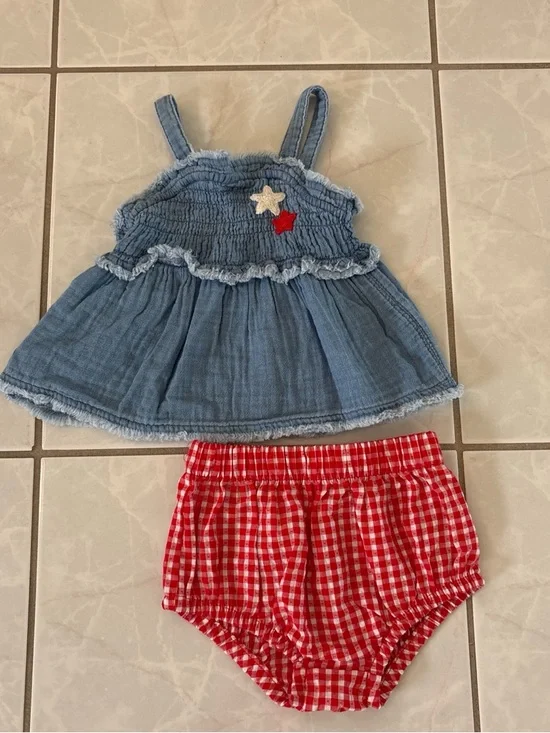 Cat & Jack Blue Denim-Look Tank with Red Gingham Diaper Cover