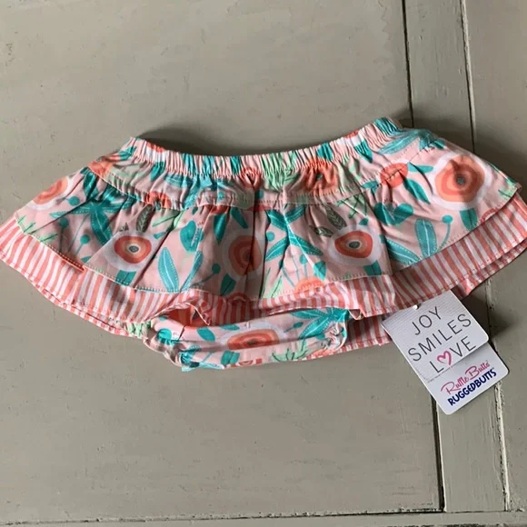 Ruffle Butts Seaside Coral Stripe Diaper Cover NWT size 6-12m
