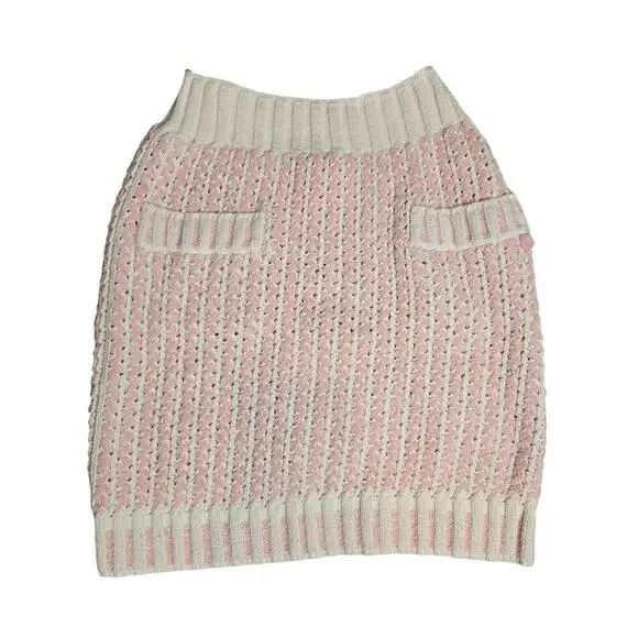 CHANEL cream & pink cotton 2018 18P RIBBON KNIT MINI Skirt 34