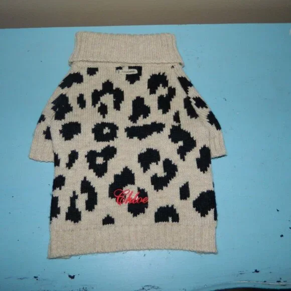 Mark & Graham Leopard Print Knit Dog Sweater 