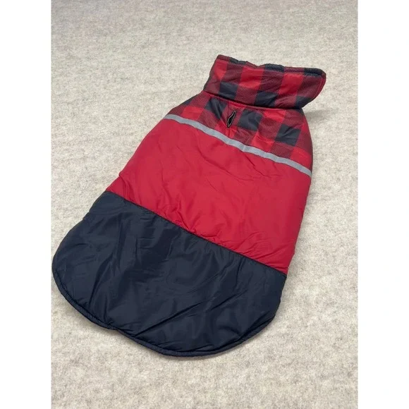 32 Degrees Heat Dog Vest Pet Medium Red Black Excellent Buffalo Plaid Puffer