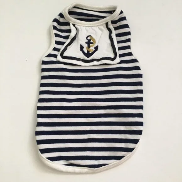 Dog Clothes Sailor Tank Black & White Striped Size Small