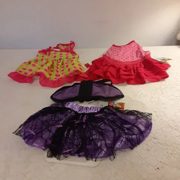 Lot of 3 Martha Stewart (M)(2) Dog Pink & Checker Dresses & Halloween Bat Outfit