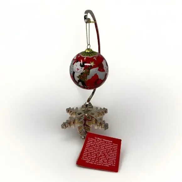 Pier 1 Li Bien Cats and Dogs Christmas Ornament 2010 Red Round Kitty Puppy‎