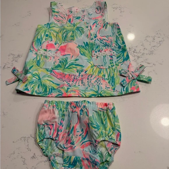 Lilly Pulitzer Pink and Green Diaper Cover Set
