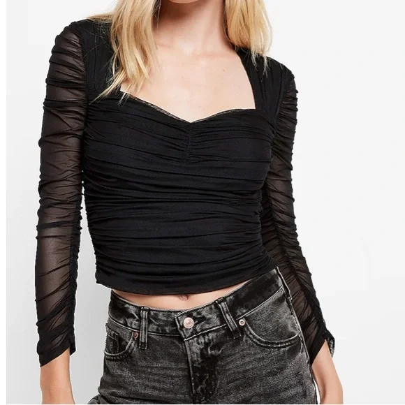 Express Black Mesh Contour Top