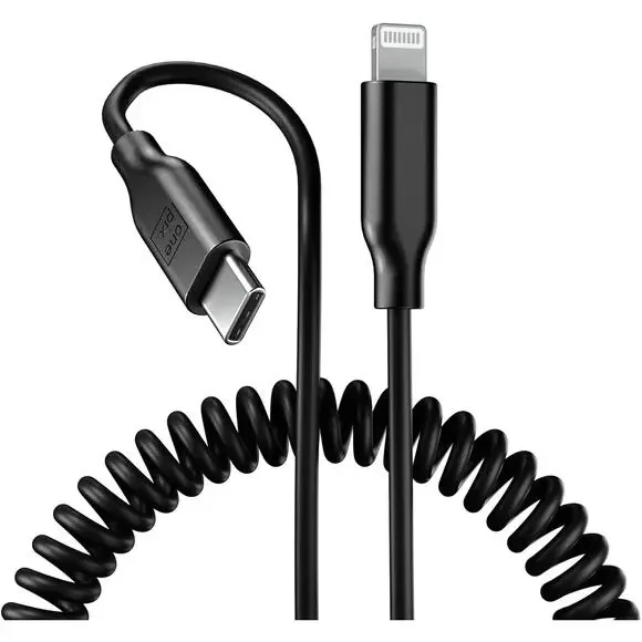 OnePix Coiled Charging Cable - USBC to Lightning - MiFi Certified - 5FT - Fast