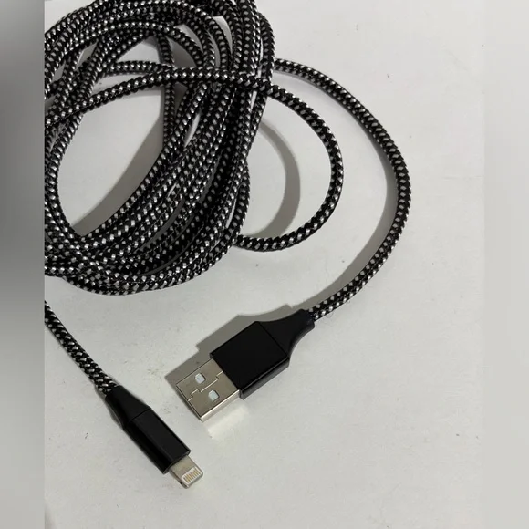USB-A 8 Pin USB Phone Charger Charging 10 ft Cable Sync Cord iPhone iPad Black