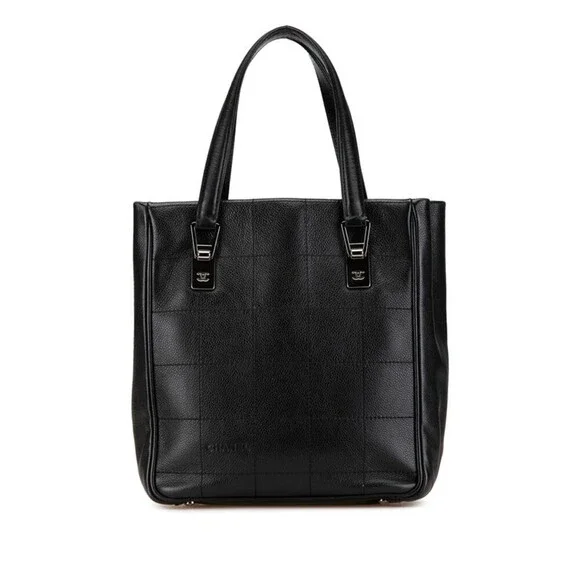CHANEL Black Caviar Leather Logo Tote Bag