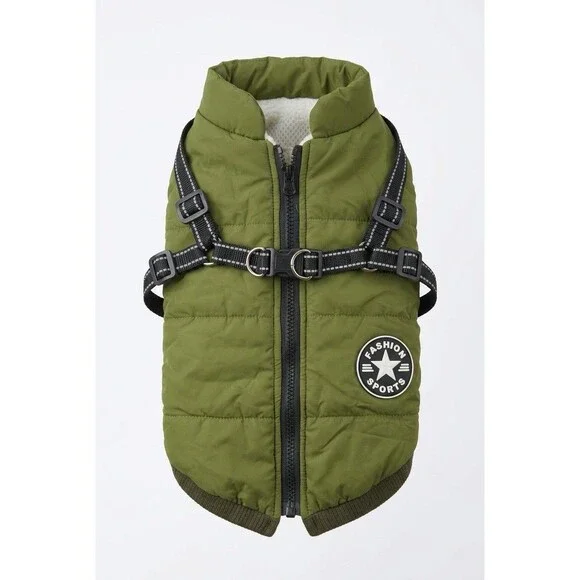 NWT DUSMBABY Fashion Sports Dog Winter Jacket Harness Vest Puffer Coat Green XL