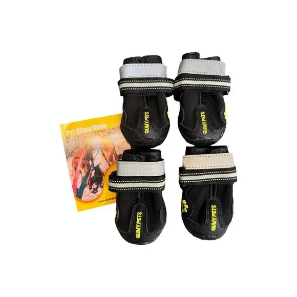 QUMY Pets Waterproof Dog Boots Black Size 2 | Anti-Slip Reflective | Set of 4