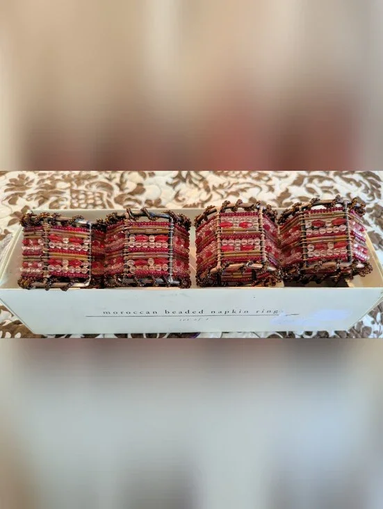 Pier 1 Moroccan Beaded Napkin Rings – Set of 4 (New) Elegant Moroccan-style bead