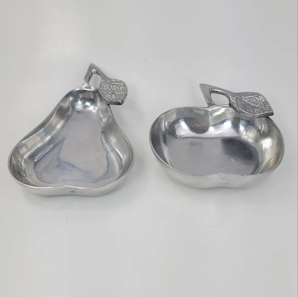 Pier 1 Imports Aluminum Apple and Pear Shaped Trinket Candy Dishes Set of 2