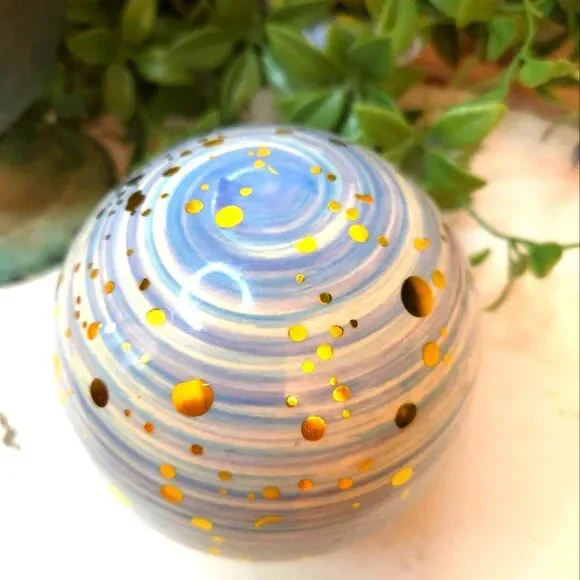 Pier 1 Imports 90's Magical Blue and Gold Decorative Ceramic Sphere 4