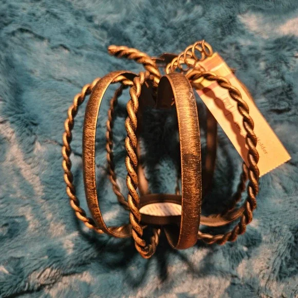 Pier 1 Imports Pumpkin Tealight Candle Holder Bronze Metal Fall Halloween Decor‎