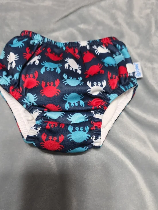 i play. Navy Swim Diaper Cover with Red, Light Blue & White Crabs