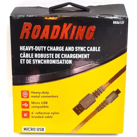 Road King 6' Heavy-Duty Charge and Sync Cable 6Ft USB to Micro RK06237