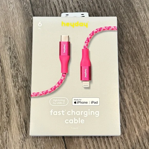 NEW Heyday Fast Charging Pink Braided Cable - USB-C to Lightning