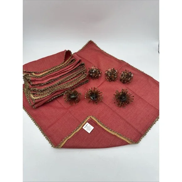 VGT PIER ONE Set Of 6 Beaded Napkin & Rings - Napkins Sz 20x20