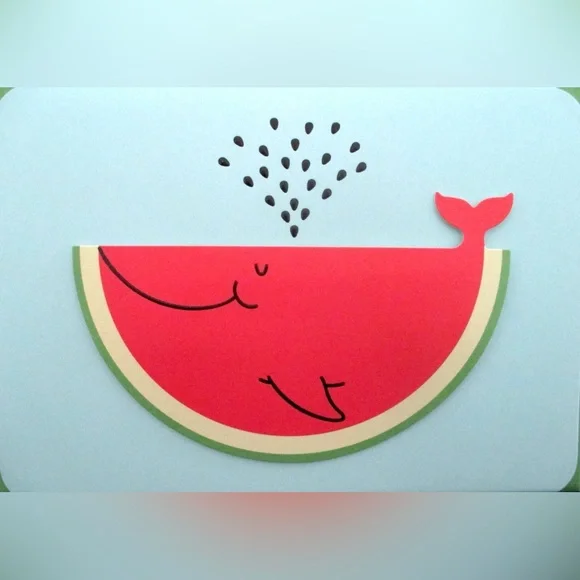 🆕Papyrus Die Cut Wood Watermelon Whale Greeting Card