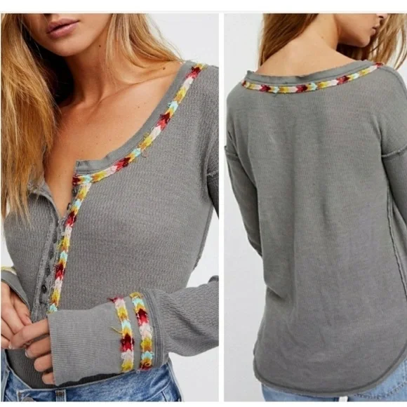 Free People rainbow thermal Henley top S