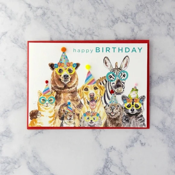 🆕Papyrus Party Animals In Hats Birthday Greeting Card