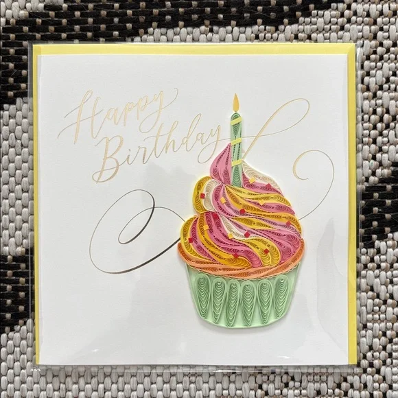 🆕Papyrus Quilled Paper Cupcake Birthday Greeting Card