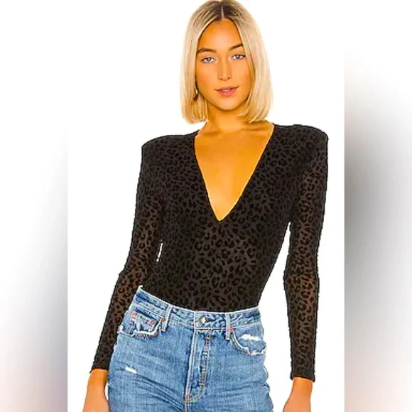 ASTR The Label Inca Bodysuit in Black Leopard Burnout