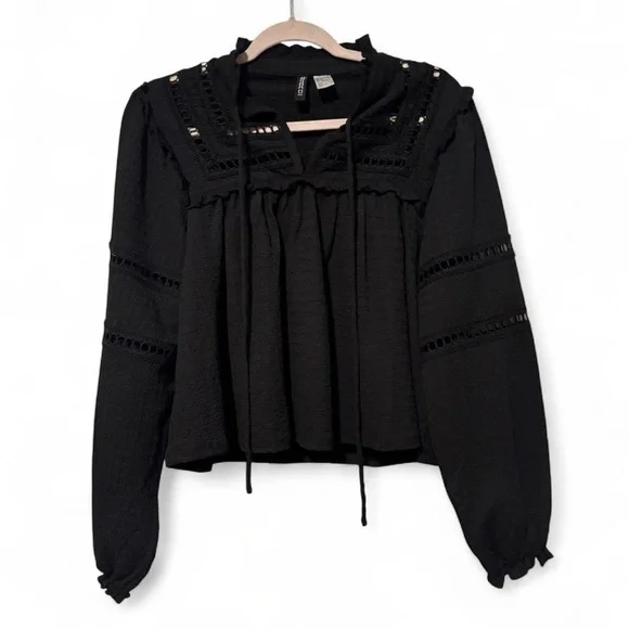 Black boho flowy H&M top small‎ peasant top