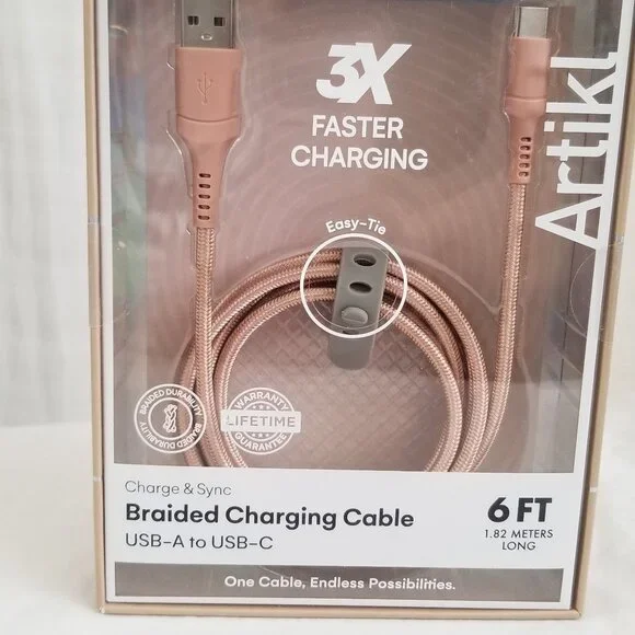 Artikl Charge & Sync Braided Charging Cable 6f USB-A to UBC-C 3X Color Peach