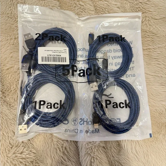 Blue USB iPhone Charging Cable Pack