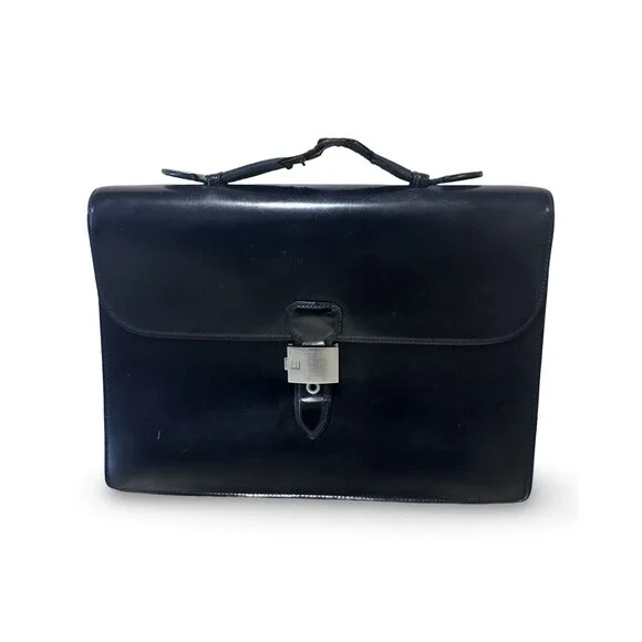 DUNHILL BLACK CALFSKIN LEATHER DOCUMENT CASE BRIEFCASE BAG 100% GENUINE ~$1550