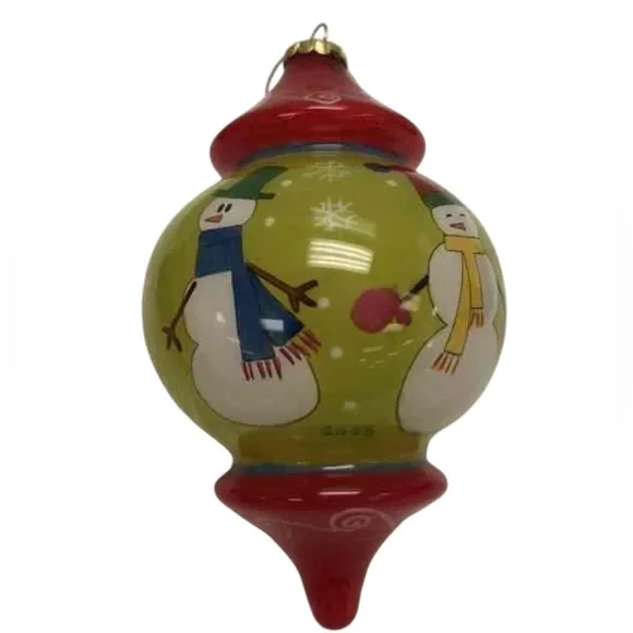 Pier 1 Imports Li Bien 2008 Snowmen Glass Christmas Ornament Reverse Painted NEW