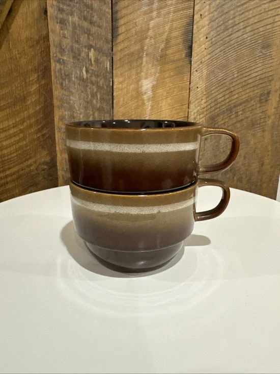 Vintage Pier 1 Imports Stoneware Drip Glaze Stacking Coffee/soup Mugs Set of 2