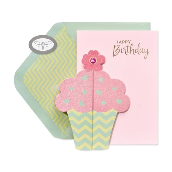🆕Truly Special American Greetings Papersong 3D Cupcake Birthday Card