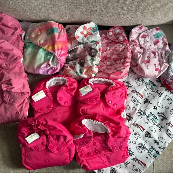 12 BumGenius Pink & Alvababy girl Reusable Diapers