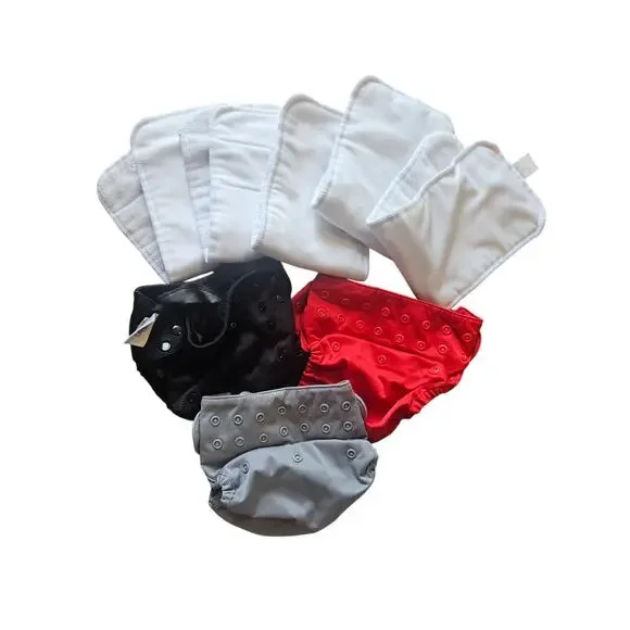 Bumgenius flip cloth diaper cover lot with inserts onesize red black gray